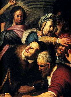 Рембрандт. Христос, изгоняющий менял (торговцев) из храма