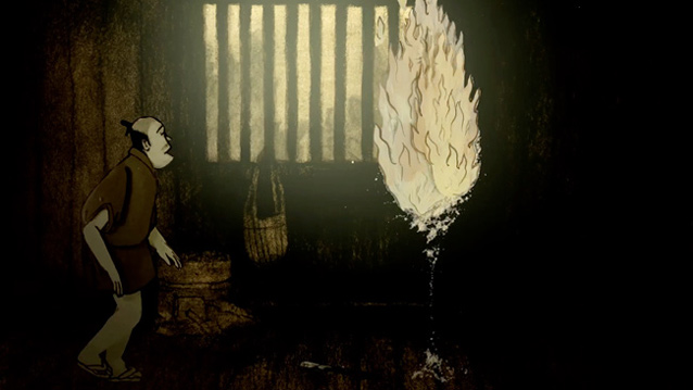 Кадр из мультфильма «Как Гонсукэ лису ловил»