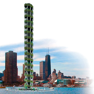 Блейк Курасек из University of Illinois предлагает строить плодоносящие небоскребы в воде – ради экономии дорогой земли. 