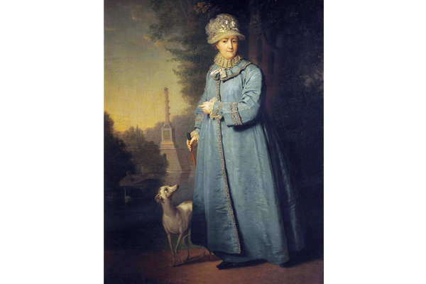 Владимир Боровиковский «Екатерина II на прогулке в Царскосельском парке» (с Чесменской колонной на фоне)», 1794 год