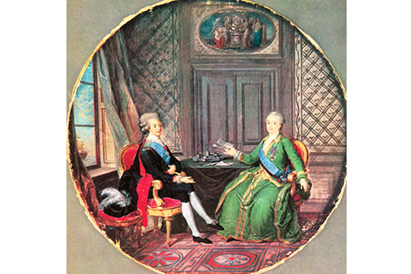 Миниатюра неизвестного автора «Переговоры Екатерины II и шведского короля Густава III