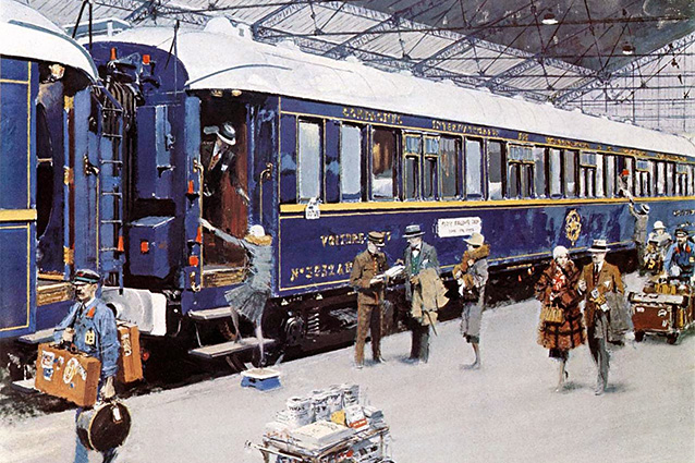 Le train bleu на Лионском вокзале. Гуашь Альбера Бренэ