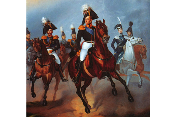Франц Крюгер. Николай I с офицерами, 1835