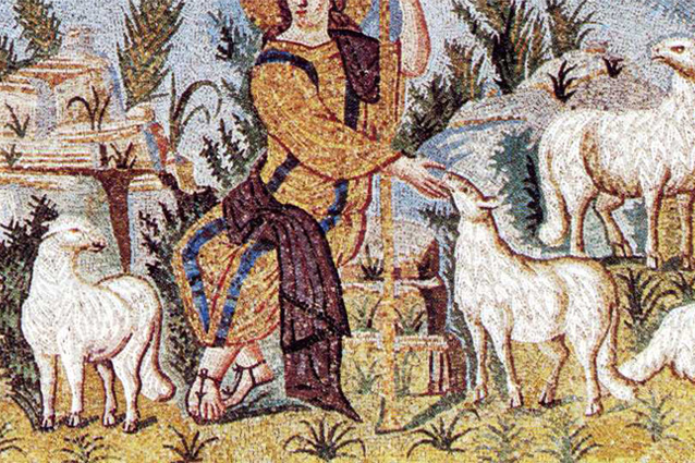 Фрагмент мозаики «Добрый Пастырь» в мавзолее Галлы Плацидии, V век
