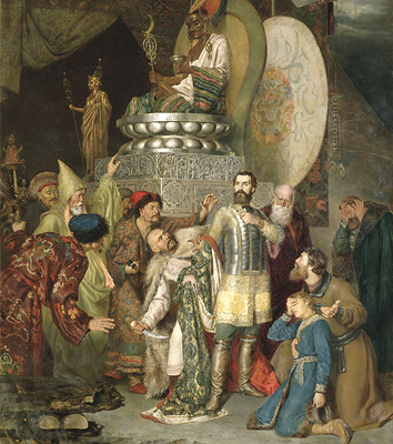 Василий Смирнов. Князь Михаил Всеволодович перед ставкой Батыя, 1883