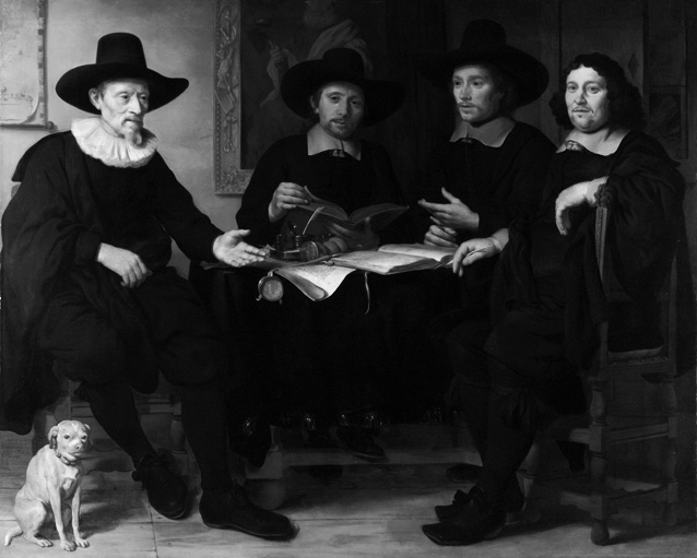 Гербранд ван ден Экхоут. Четыре чиновника амстердамской гильдии виноторговцев. 1657. Холст, масло. Лондон, Национальная галерея