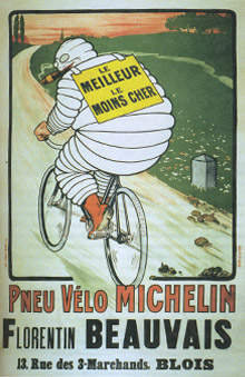 Бибендум – знаменитый символ Michelin, появился на свет в 1898 г. и использовался в рекламе клинчерных шин. В 1910 г., когда был выпущен этот плакат, компания специализировалась на автомобильных шинах