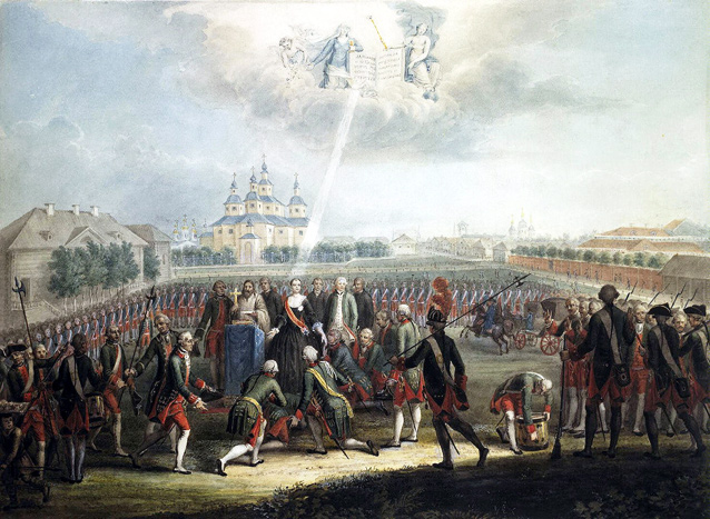 Гравюра Иохима Кестнера «Присяга лейб-гвардии Измайловского полка 28 июня 1762 года», 1762 год
