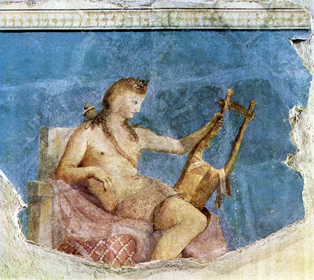 Аполлон с кифарой, фреска времен Римской империи из дома императора Августа, Рим