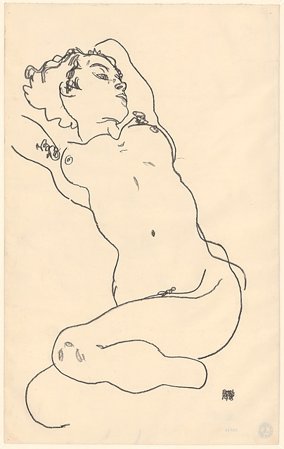 Эгон Шиле. Лежащая обнаженная с поджатыми ногами, 1918