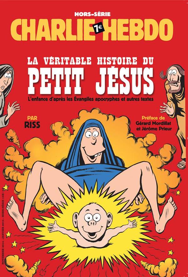 В ноябре вышел специальный выпуск Charlie Hebdo, посвященный «подлинной истории младенца Иисуса». На обложку вынесен момент рождения Христа.